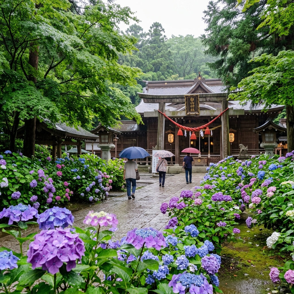 白山神社のあじさいまつり:梅雨を彩る3000株の花